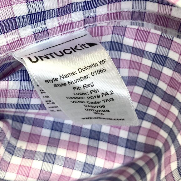 UNTUCKit Shirt Mens Large Dolcetto Pink Blue Plaid Button Up Long Sleeve - Picture 3 of 4